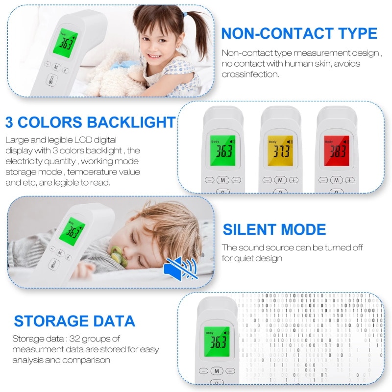 Ear thermometer Contactless IR Fast Measure Thermometer Baby Temperature Tool Infrared Electronic Tricolor Backlight Thermometer