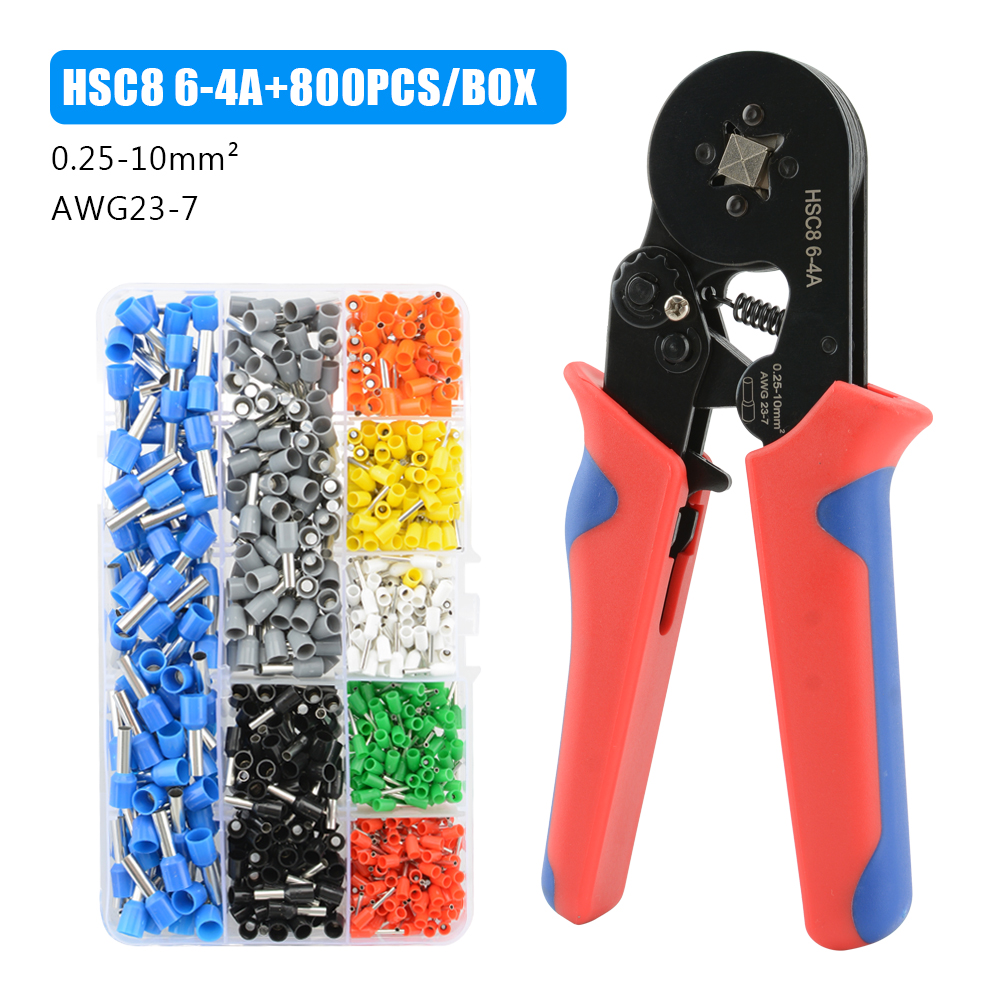 Alicates de prensado HSC8 6-4A, herramientas de prensado de virola de alambre, Kit eléctrico doméstico con alicates de virola de caja: YELLOW