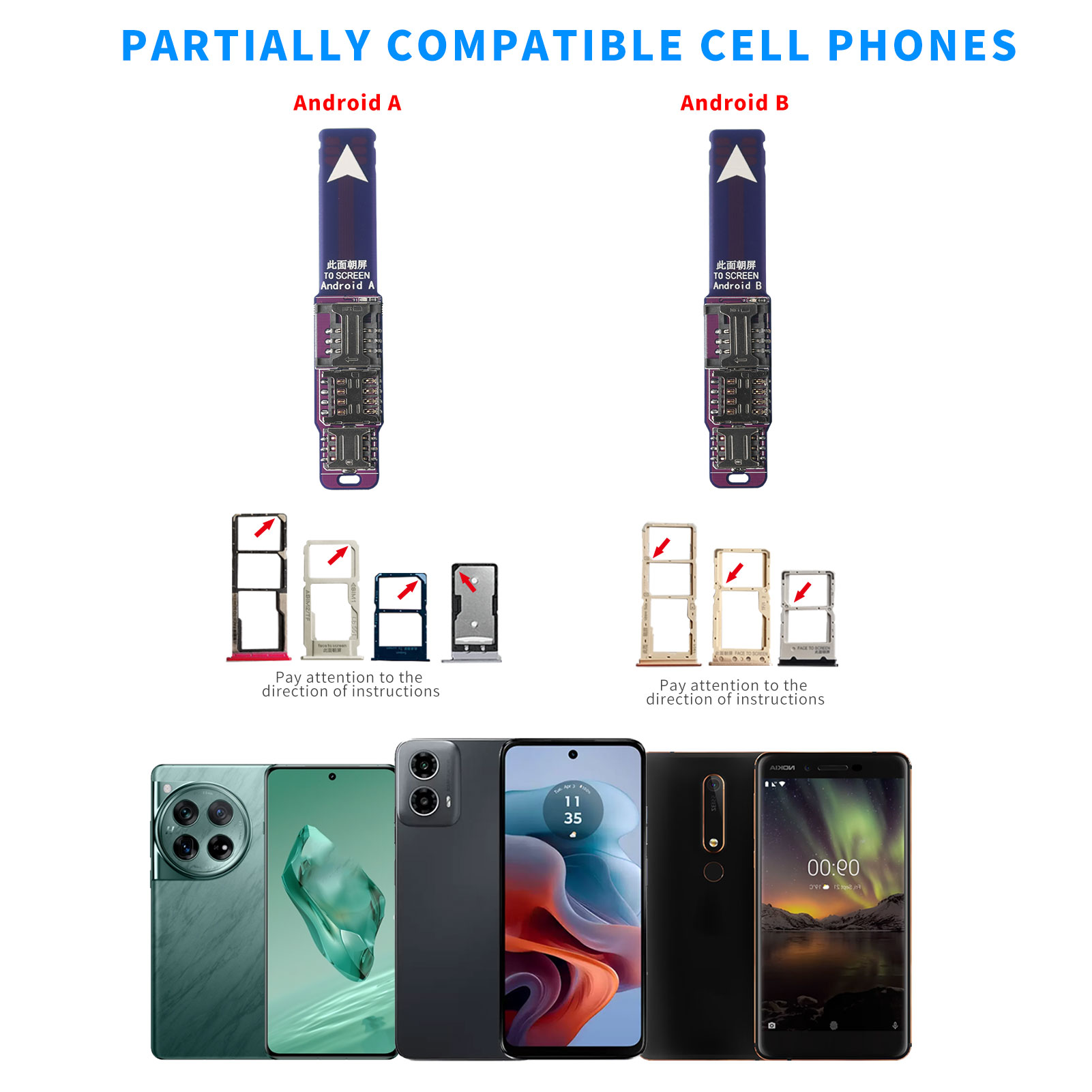 3-in-1 Cell Phone IC Card Activation Tool Micro SIM Card Converter Sim Card Adapter External Card Slot Extender