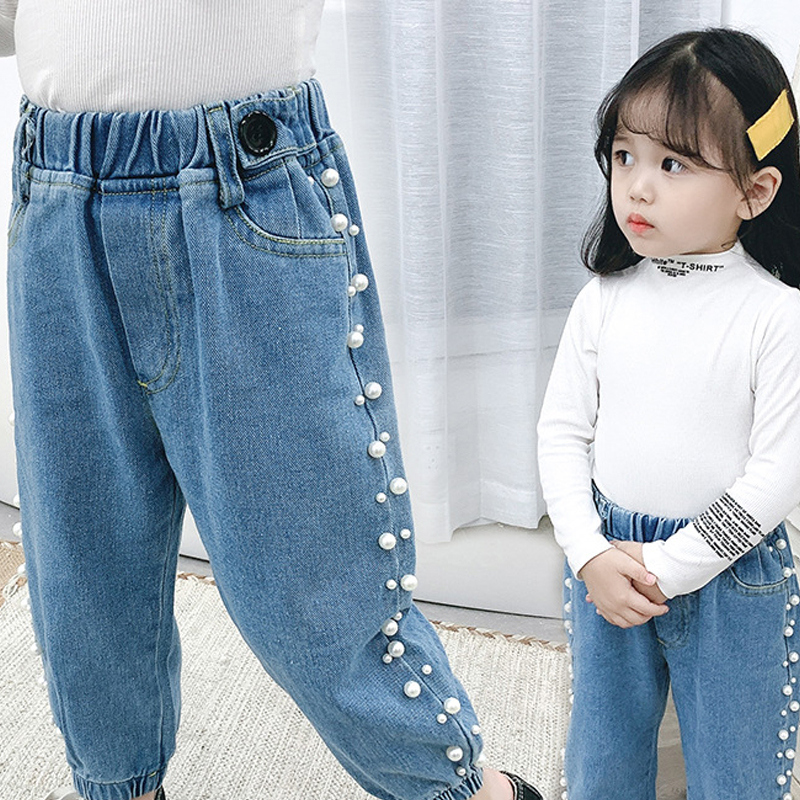 Pantalones vaqueros de perlas dulces para niños de 1 a 6 años, novedad de primavera y otoño, informal para niñas y bebés,