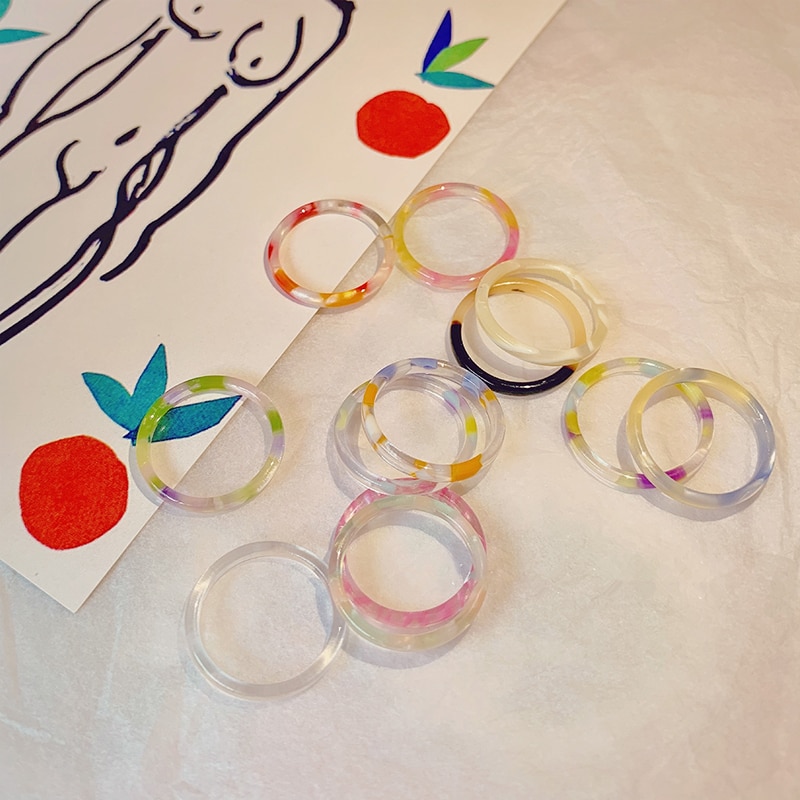 AOMU 1 zestaw pierścieni dla kobiet biżuteria moda kolorowy wielokolorowy, przezroczysty pierścień akrylowy z żywicy śliczne dziewczyny impreza biżuteria zestaw pierścieni