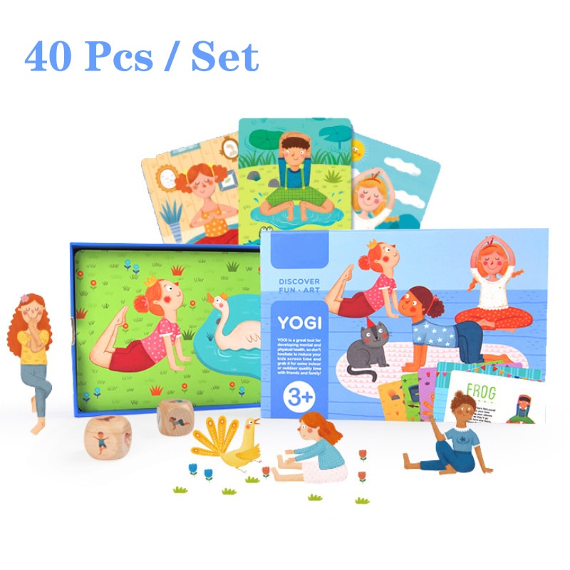 40pz Famiglia di yoga puzzle Gioco di Carte yogi Cognitivo Del bambino di fitness Genitore-bambino interattivo Illuminazione Carta del Gioco Giocattoli Del Capretto regali