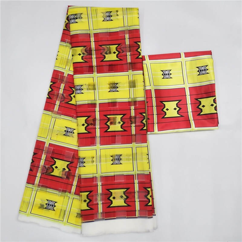 Fashionable African Wax Printed Organza Ribbon fabric 4 yards match 2 yards silk fabric !