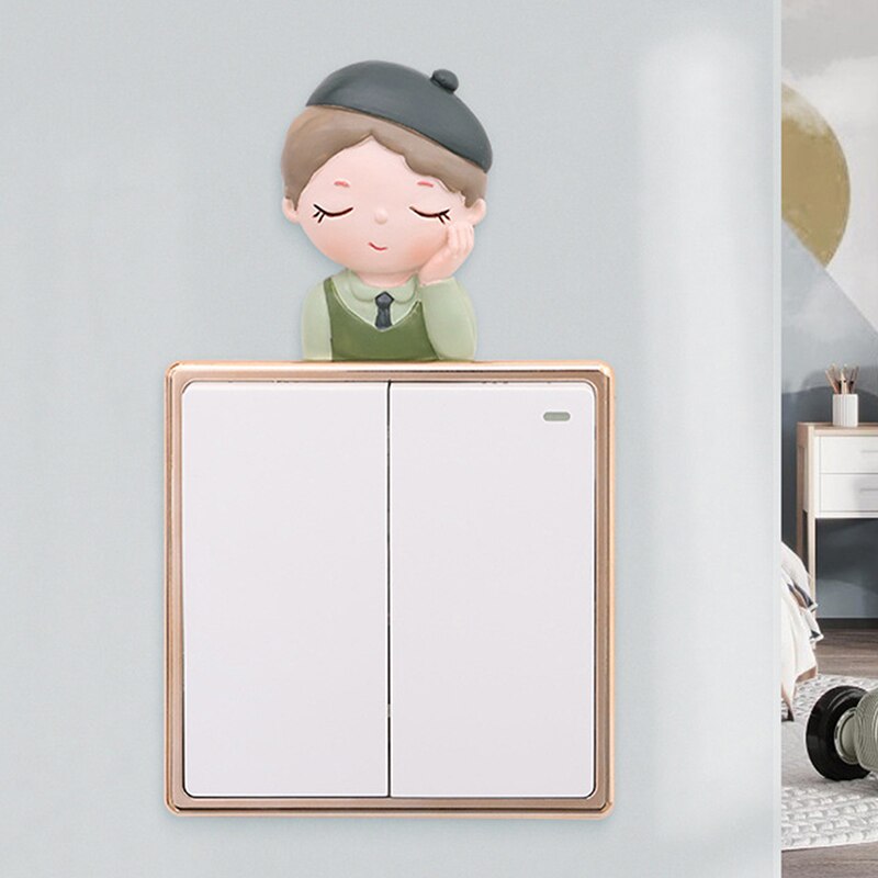 ♕s 3D Cartoon Cute Thinking Girl Boy Switch Stickers Home Wall Stickers Fantasy Switch Sticker Multifunctional Stickers