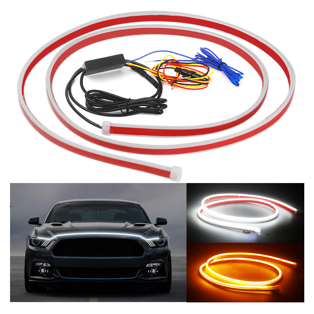 Led Car Hood Decorative light Yellow White Dynamic Turn signal Universal Car Daytime Running Light waterproof 12 V