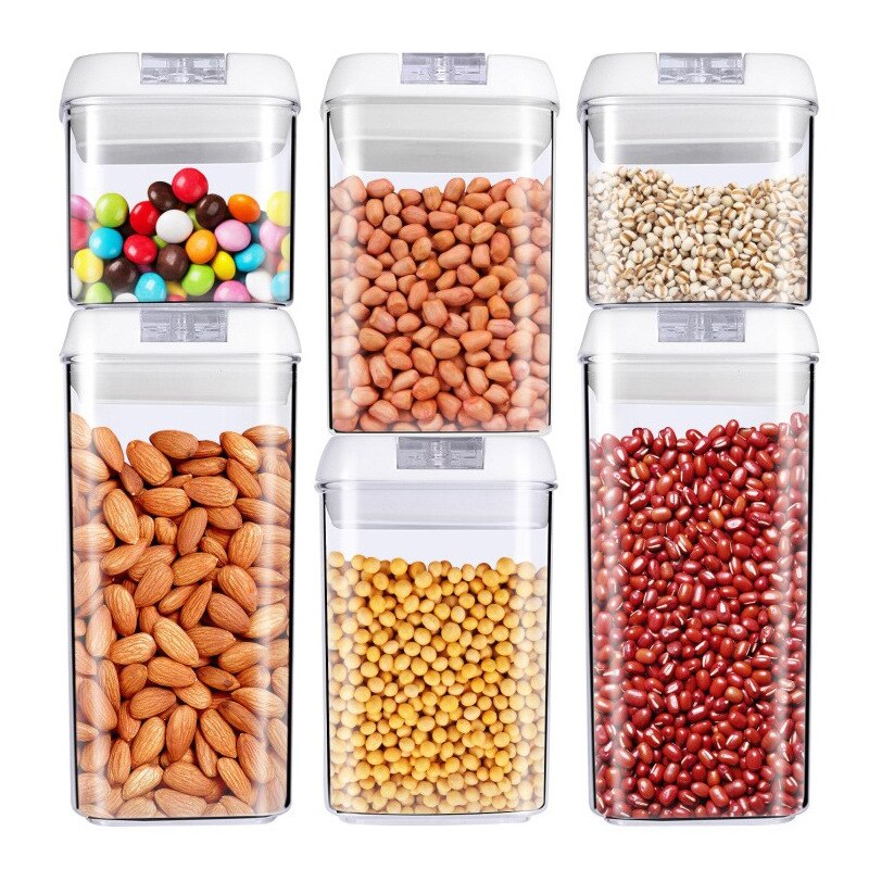 Céréales en plastique conteneurs pour le stockage des aliments cellier bocaux hermétiques cuisine organisateur stockage conteneur accessoires de cuisson: Square6Pcs-