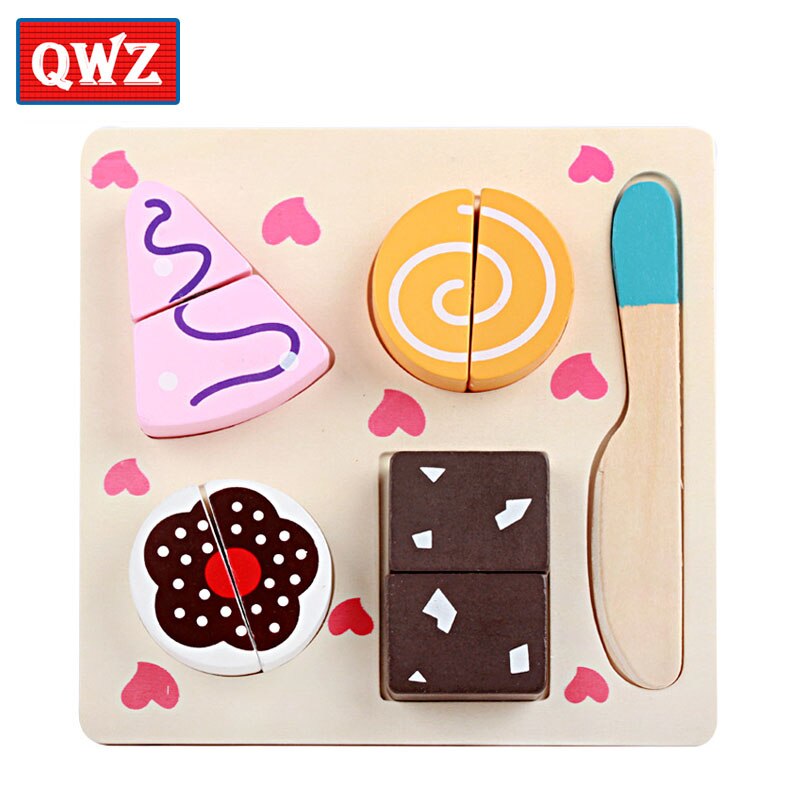 Houten Speelgoed Keuken Cut Fruit Groenten Dessert Kids Koken Keuken Speelgoed Voedsel Pretend Play Puzzel Educatief Speelgoed voor Kinderen: QWZ093-F-cake