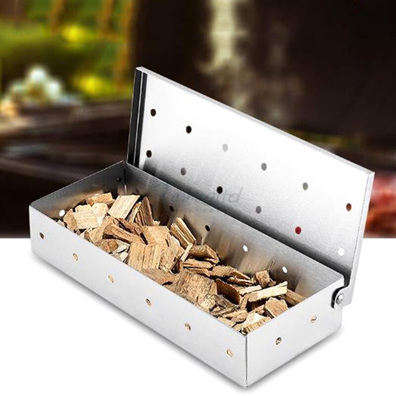 Washable And Foldable Stainless Steel Smoke Box BBQ Smoke Box Wood Chip Smoker For Meat Smoking Barbecue