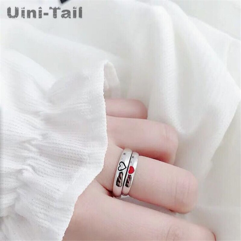 Uini-tail 925 sterling zilveren rode hartvormige openingspaarring trend sieraden