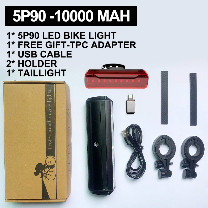 Luz LED para bicicleta de montaña, 10000mAh, 5P90, soporte doble frontal, Banco de energía, lámpara para bicicleta de montaña, faro para bicicleta, accesorios traseros para ciclismo: YELLOW