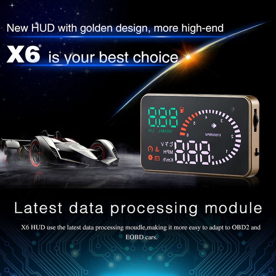 Hud OBD2 Kopf hoch Anzeige OBD Auto Tacho X6 3 "OBD2 Speedo Über Geschwindigkeit Spannung Alarm Windschutzscheibe Projektor OBDii stecker