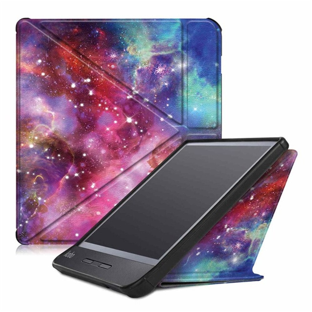 Folding Case Voor 7 "Rakuten Kobo Libra H2O E-Boeken Multi-Fold Pu Lederen Smart Flip Case cover Stand Voor Kobo Libra H2O + Film + Pen: Milky Way