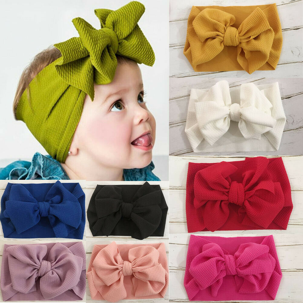 Newborn Baby Girls Bow Headband Turban Knot Cute Headwear Solid Hair Accessories