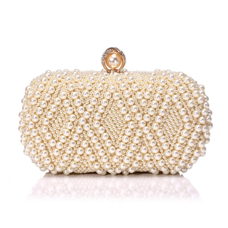 Pearl Clutch Tassen Party Wedding Champagne Portemonnee Vrouwen Witte Kleine Handtassen Elegante Avondtassen Keten Schoudertas FTB331: cream