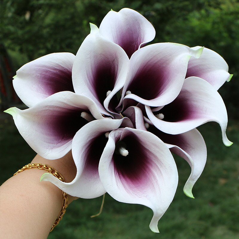 10Pcs Calla Lily Wedding Bouquet Latex Calla Lily Home Flower Arrangement Wedding Home Furnishing Decoration: Picasso Plum