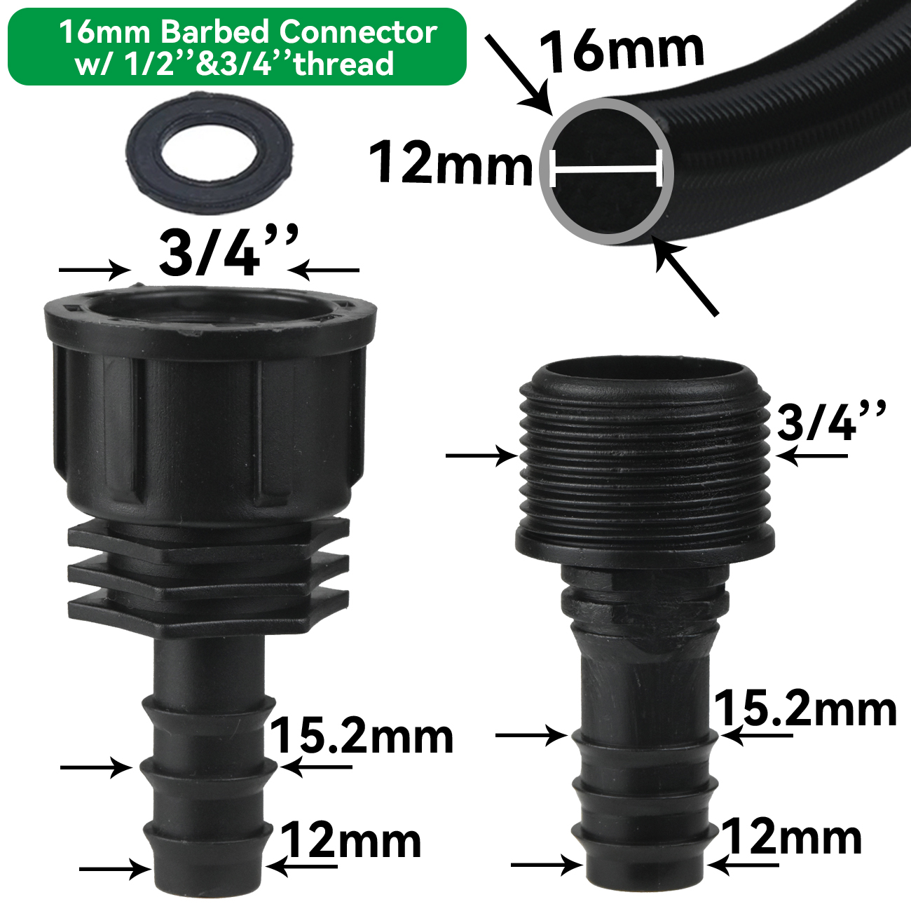 Système d'arrosage goutte-à-goutte pour jardin, adaptateur de tuyau PE 16mm 20mm 25mm, coude en T barbelé vers connecteur à filetage mâle femelle 1/2 "3/4"
