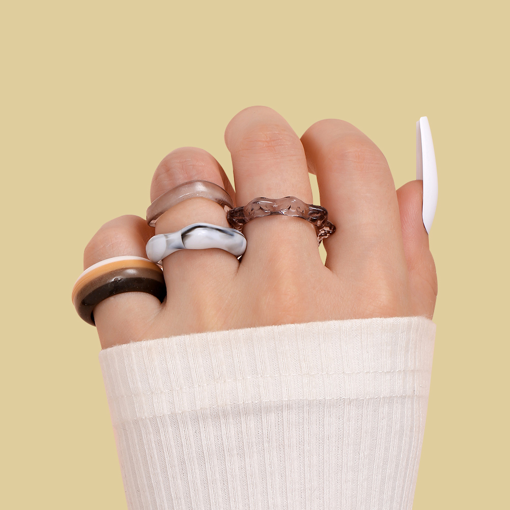 conjunto de anillos de resina acrílica transparente Multicolor geométrico para mujer, anillo de dedo apilable redondo de arcoíris a la , joyería de