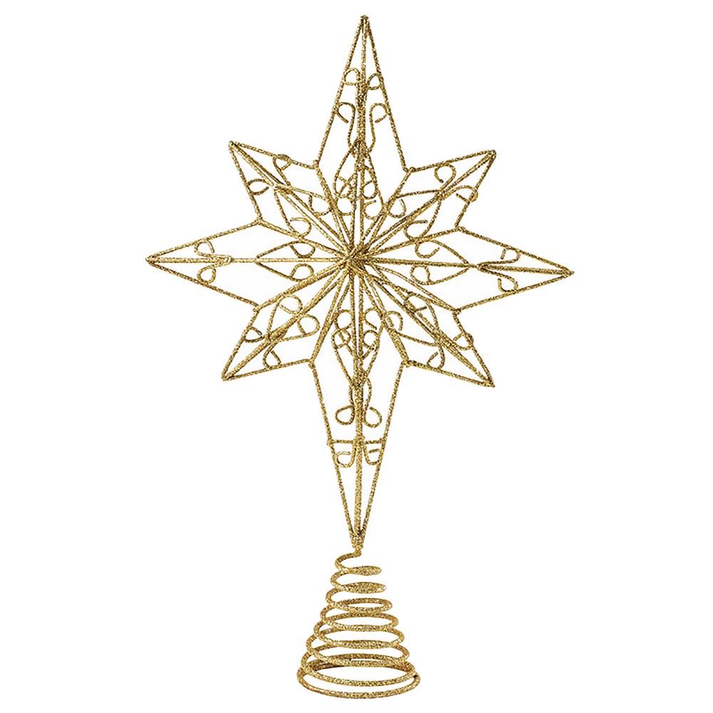 Iron Christmas Tree Topper Star LED Glow Flashing Christmas Tree Top Decoration Battery Operated 5 Point Star Christmas Decor: 15x30cm