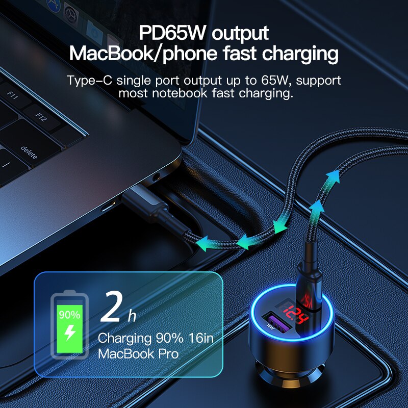 KUULAA 83W ładowarka samochodowa USB typ C podwójny Port PD QC szybkie ładowanie do laptopa przezroczysta ładowarka samochodowa do telefonu iPhone Samsung