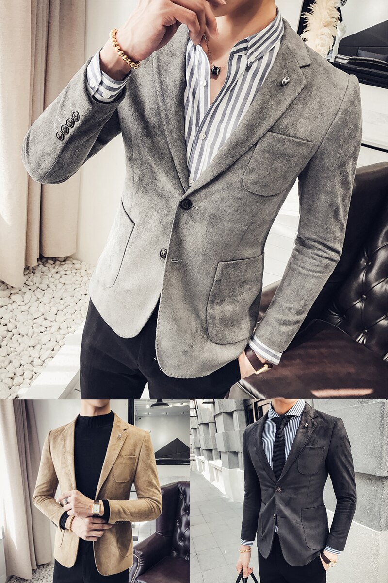 Veste en cuir de cerf pour Homme, manteau coupe cintrée, style coréen, pour boîte de nuit, chanteur sur scène
