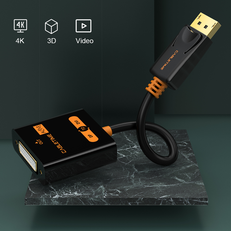 Kabeltid displayport til dvi adapter han til hun aktiv dp konverter til dvi extension 1080p 3d til hdtv pc projektor  c080