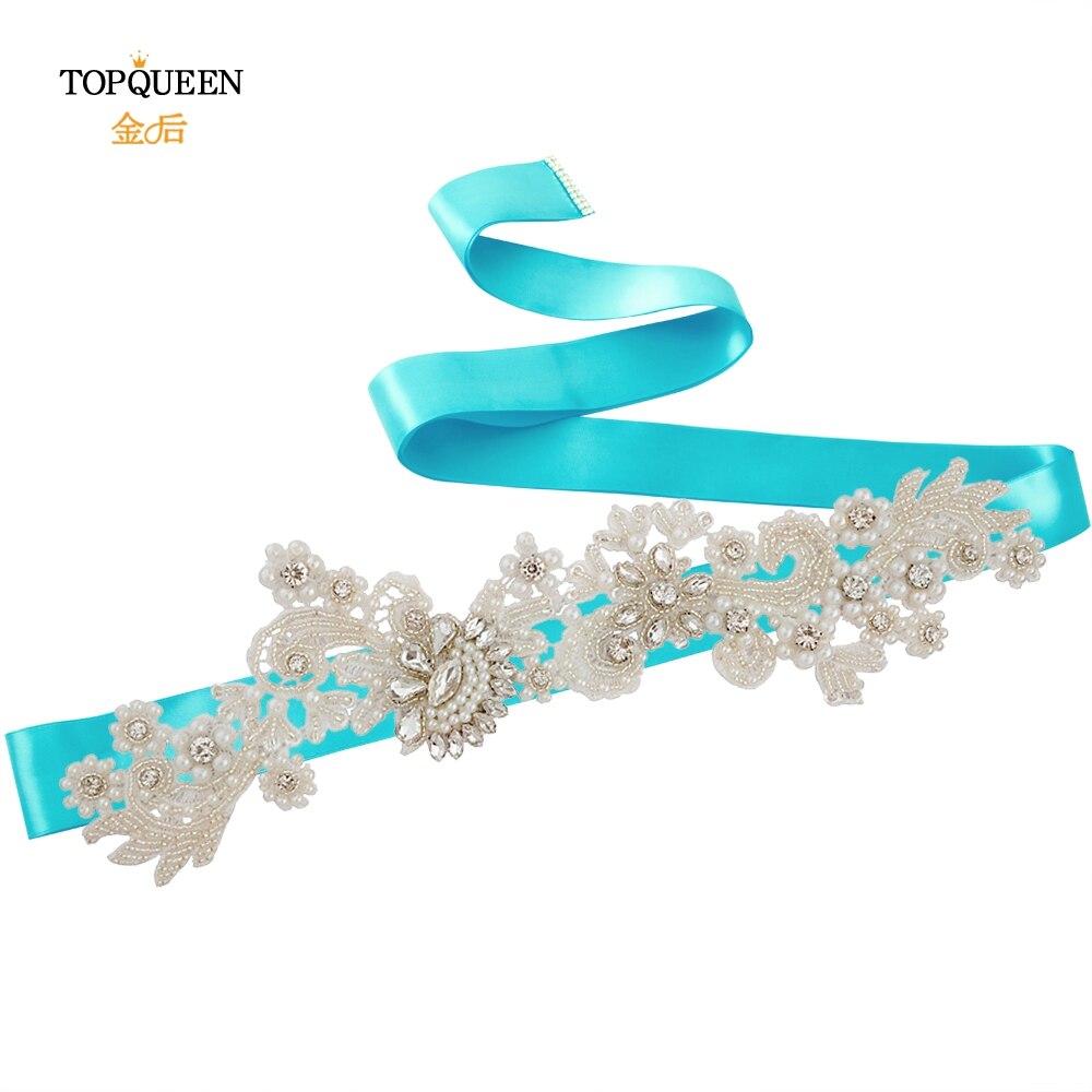 TOPQUEEN S157 Hochzeit Schärpe Braut Gürtel funkelnd Schärpe für Kleid Plus Größe Birne Band Schärpe Schwarz Band Strass Gürtel Schärpe gürtel: Blau