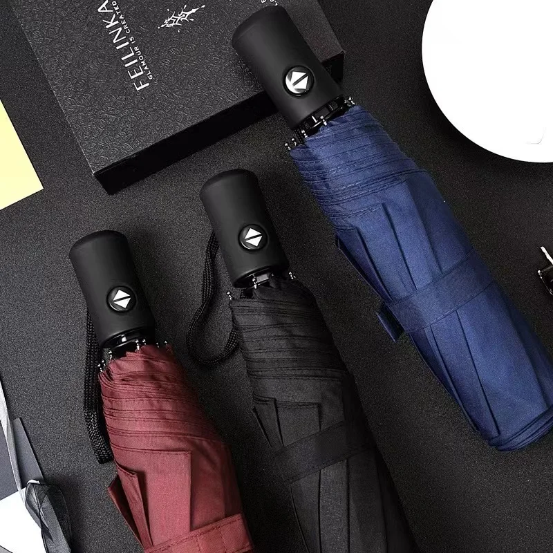 12 Bone Black Glue Fully Automatic Umbrella With Thick And Durable Keel Three Fold Umbrella UV Resistant Folding Umbrella