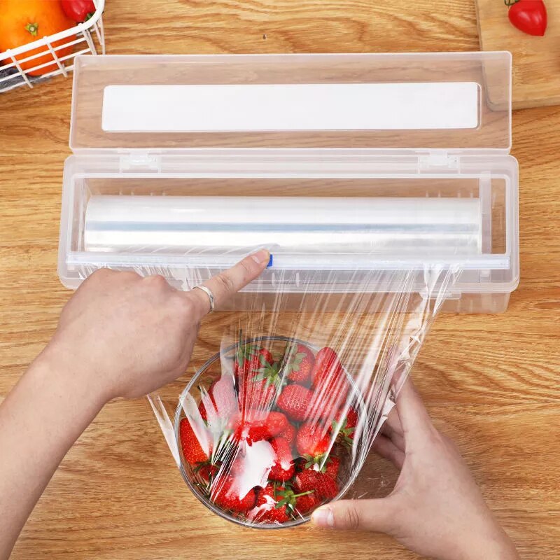 Voedsel Film Dispenser Vershoudfolie Snijder Plastic Voedsel Wrap Dispenser Met Dia Snijder Behoud Folie Opbergdoos Keuken Gadget