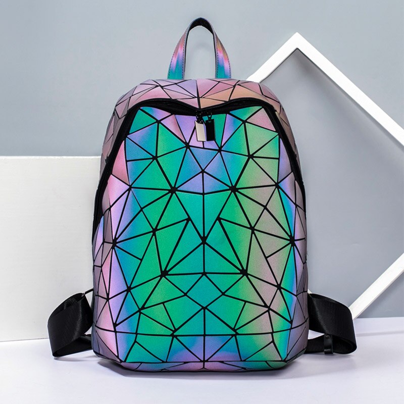 Frauen Hologramm Rucksack Schule matt Geometrische Rucksäcke Mädchen Reisen Schulter Taschen Für Frauen Totes Luxus Schulter Tasche Silber: leuchtend