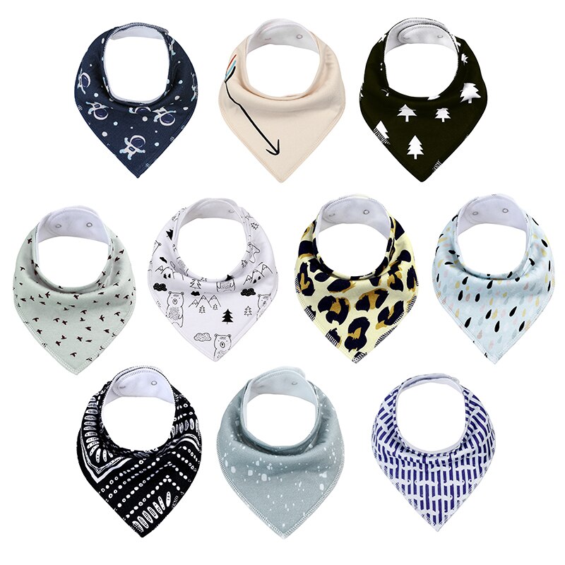 Babero de algodón orgánico superabsorbente para bebé, paquete de 10 Baberos triangulares de 100% algodón, para de Baby Shower: AP1002