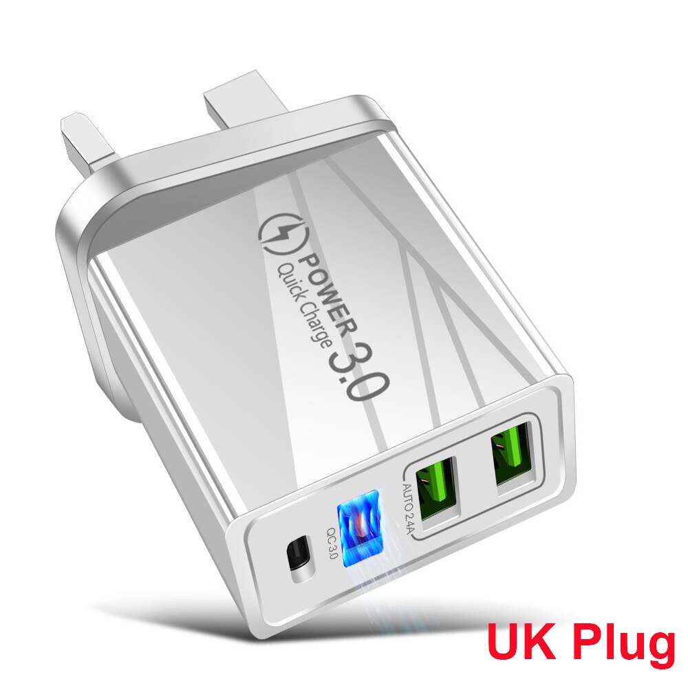 Floveme 36W Usb Charger Quick Charge 3.0 Type C Pd 20W Snelle Opladen Lader Voor Iphone 12 Samsung xiaomi Mobiele Telefoon Oplader: UK Plug White