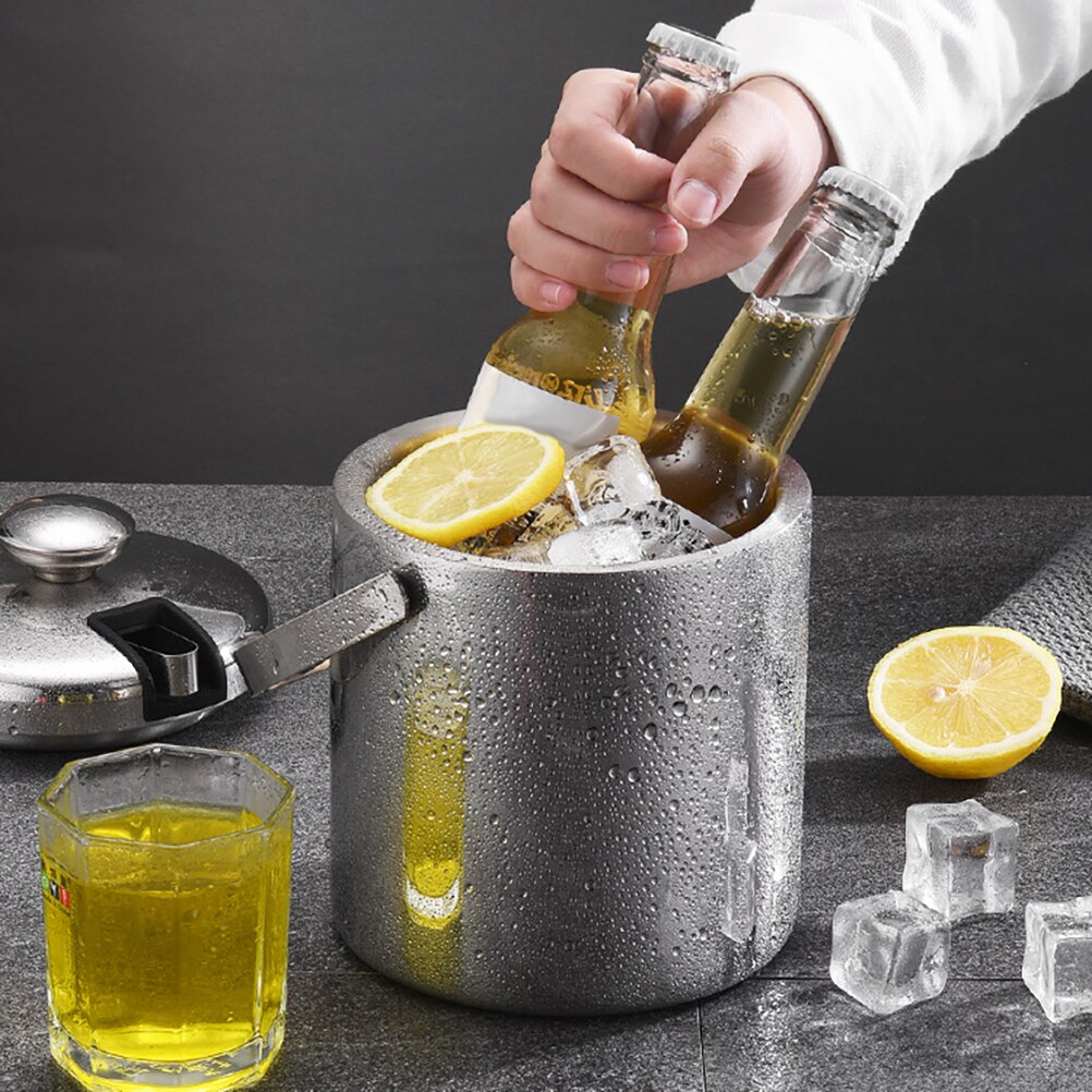 1.3L Ijsemmer Met Deksel En Zeef Rvs Ijsemmer Dubbelwandige Ice Cube Container Bar Keuken Accessoires