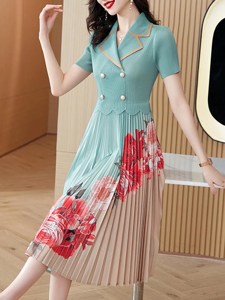 Bodycon luksuriøs lang kjole sommer patchwork blomster plisserede kjoler kvinder koreanske skræddersyede lejlighedskjoler
