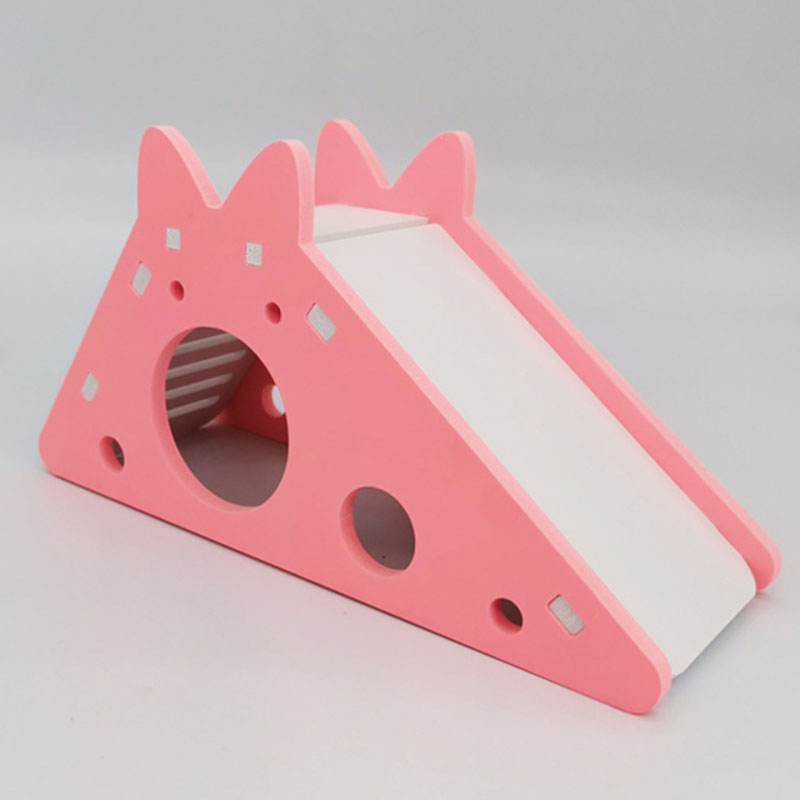 Tobogán de hámster ensamblado, juguete de conejillo de indias, oso dorado, casa de hámster colorida de madera, jaula para mascotas pequeñas, accesorios para hámster: Pink 2