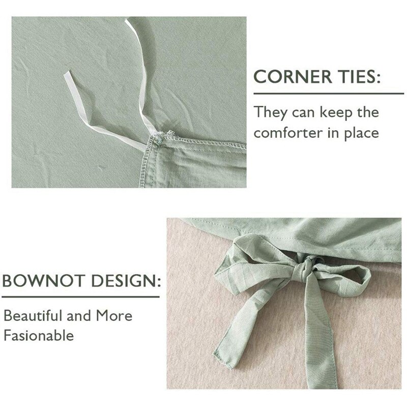 3-- delige gewassen katoenen dekbedovertrek met strik, superzacht dekbedovertrek met strik, beddengoedset
