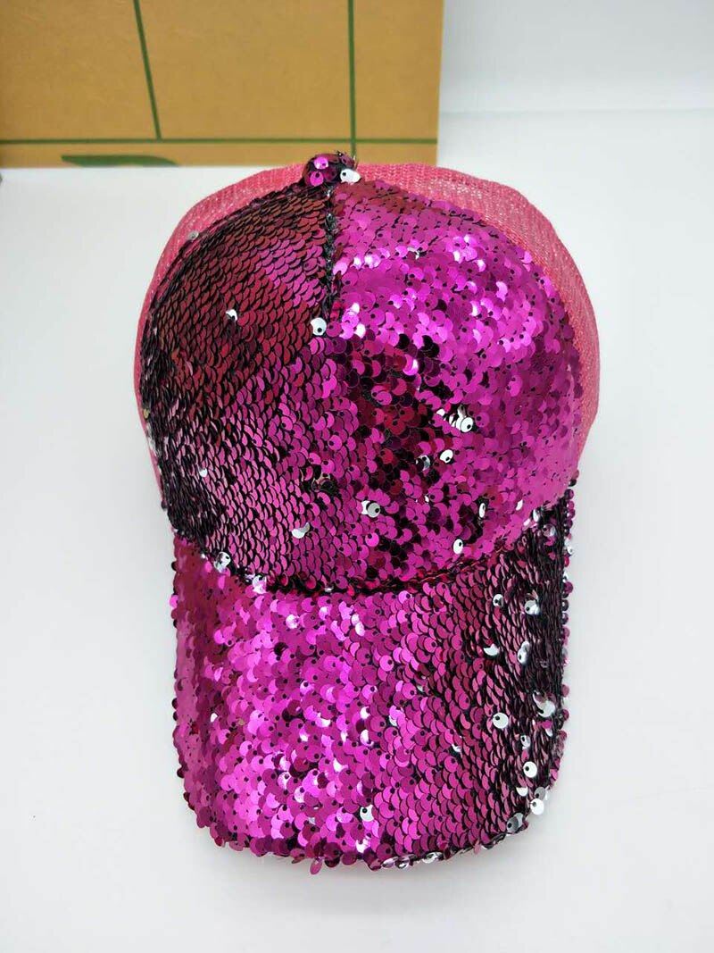 Pailletten Paillette Bling Shining Mesh Baseball Cap Opvallende Pretty Verstelbare Vrouwen Meisjes Hoeden Voor Party Club Verzamelen: HOT pink