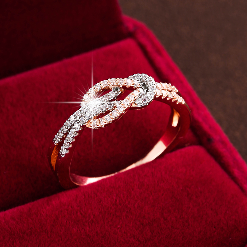 Unikalne dwukolorowe pierścionki kręty węzeł dla kobiet Zaręczyny ślubne Eleganckie akcesoria jubilerskie