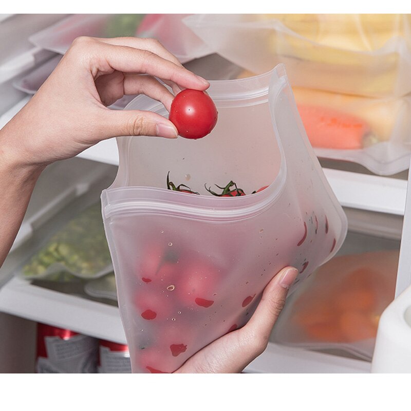 Genanvendelig silikone lynlås top lækagesikre beholdere forkids frokost snacks / sandwich / fryser fryser madposer køkkenopbevaring