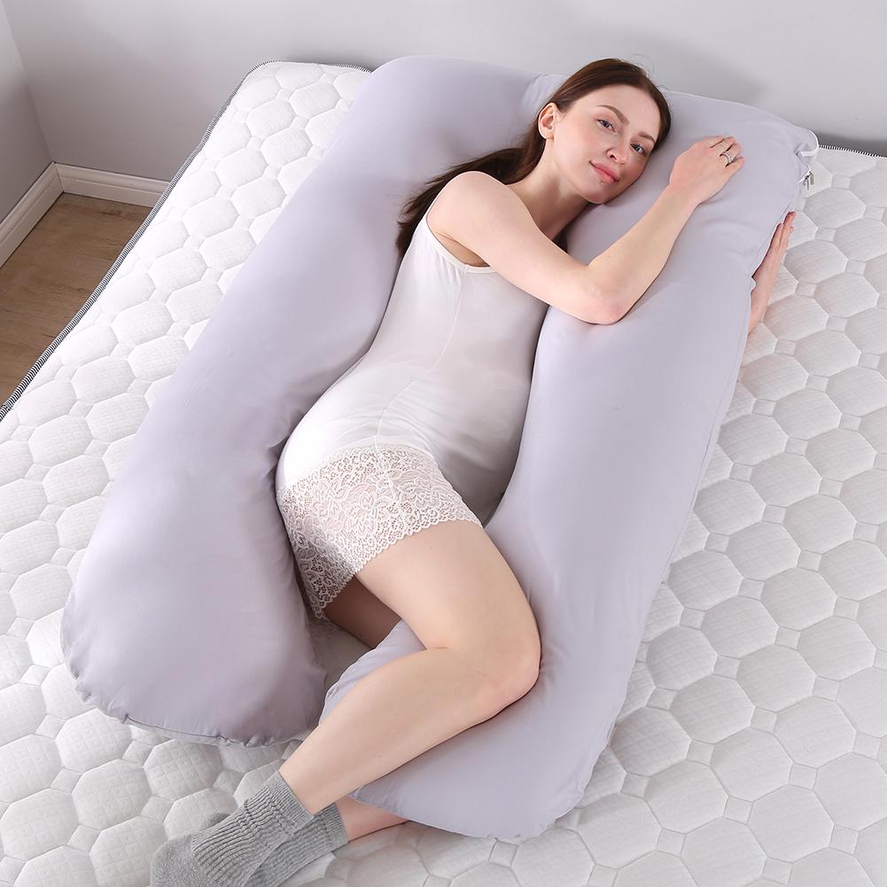 Pregnant Women Sleeping Support Pillow Full Body PW12 100% Cotton Comfort U Shape Maternity Bed Pillows Pregnancy Side Sleepers: gray