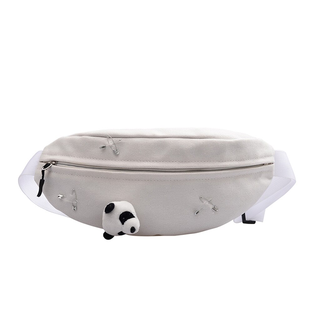 Fanny Pack pour femmes toile taille sac mignon Panda frais étudiant sac à bandoulière Harajuku nerka rein poitrine sacs sac banane femme: WHITE