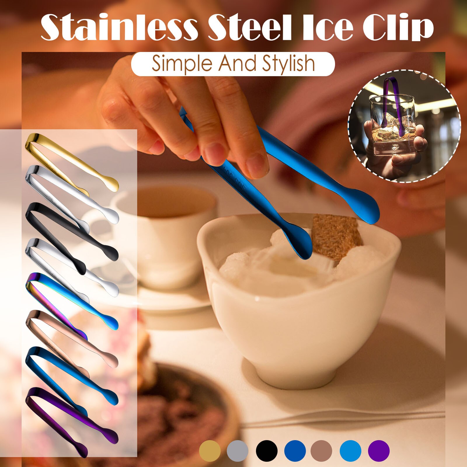 Cubos de hielo de acero inoxidable para barman, pinzas para azúcar, queso, postre