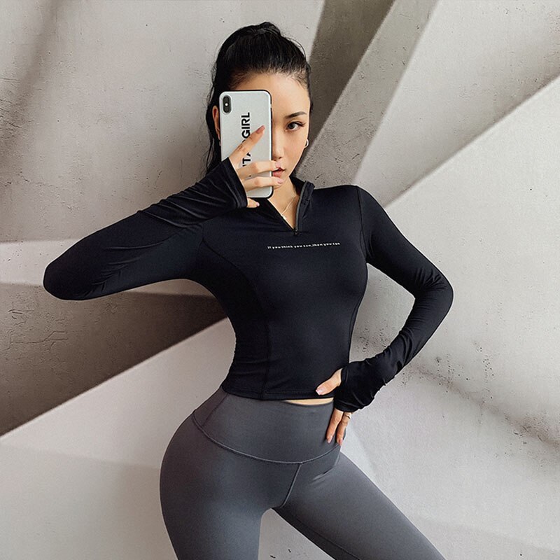 Neue Frauen Sport Jacke Reißverschluss Fitness hemd Langarm Sweatshirt Tuch Atmungsaktive Sport hemd Thumbhole Jacke Yoga oben