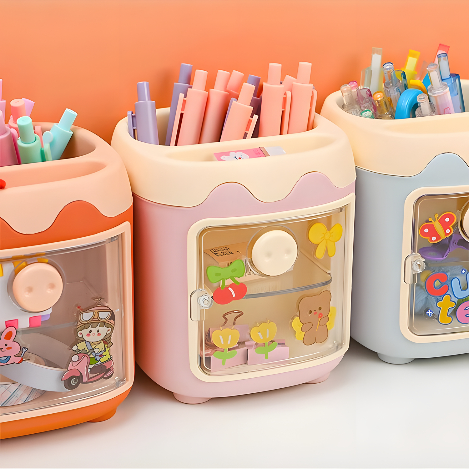 Pen Holder Organizador de Lápis com Gaveta, Cosméticos Maquiagem Brushes Holder para Penteadeira, Pig Nose Cute Pen Holder for Office