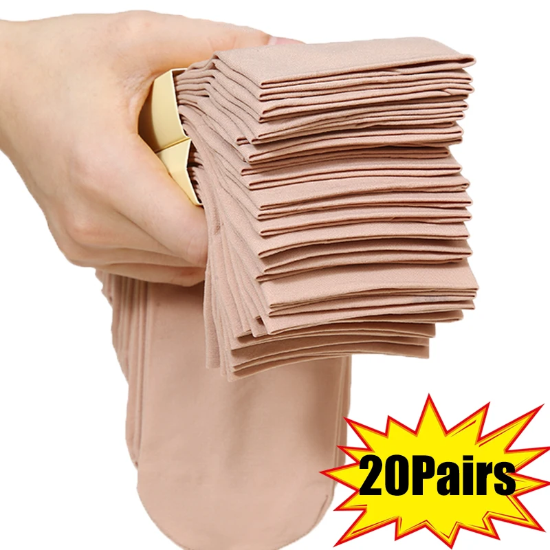 40Pcs=20Pairs Transparent Summer Socks Ultrathin Women Nylon Ladies Female Short Ankle Meias Elastic Crystal Spring Silk Sox