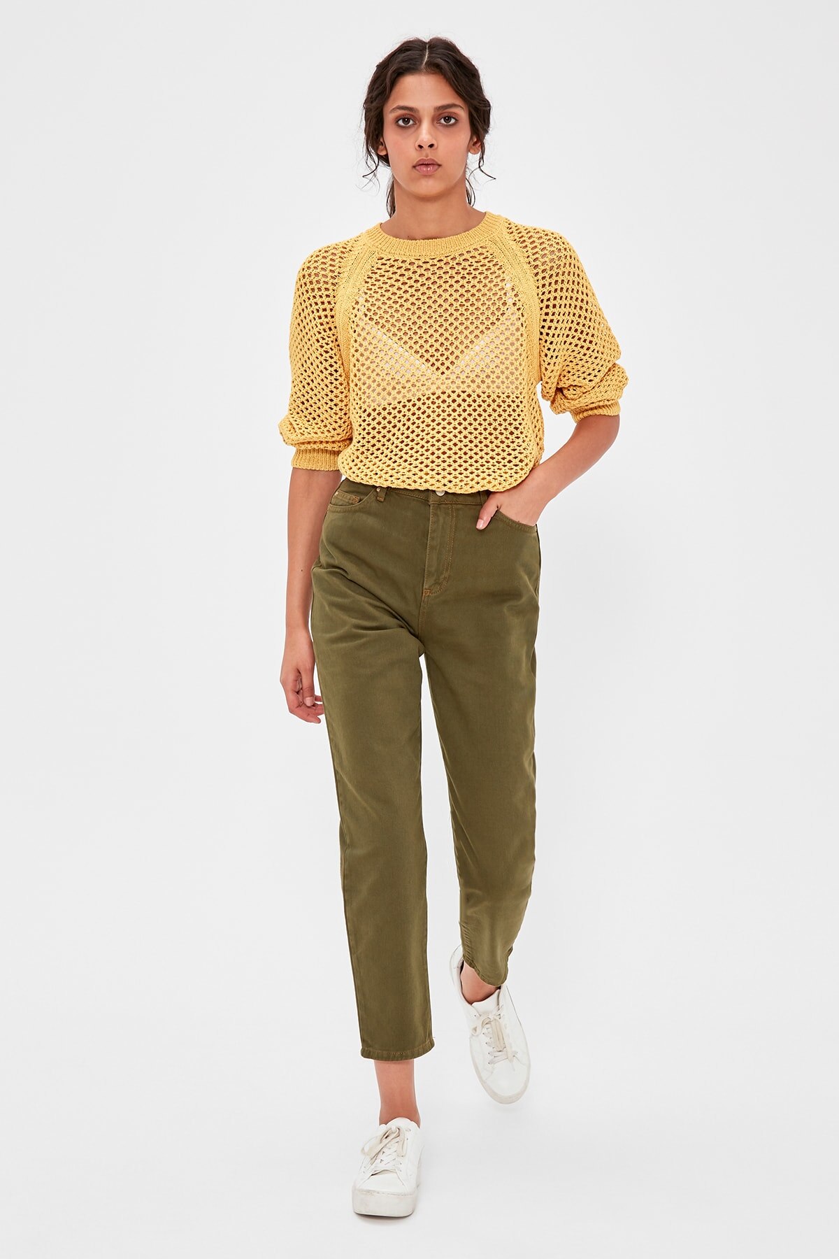 Trendyol Khaki High Waist Mom Jeans TWOAW20JE0187