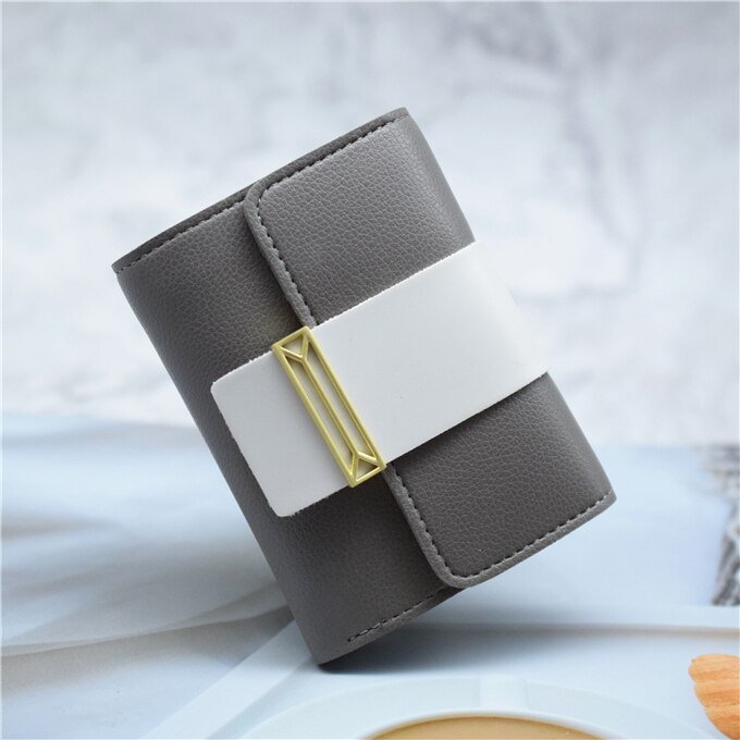 Dames portemonnee en tas van pu leer zwart/blauw/bruin/grijs/roze korte slanke dames portemonnee creditcardhouder portemonnee hoesje: Grijs