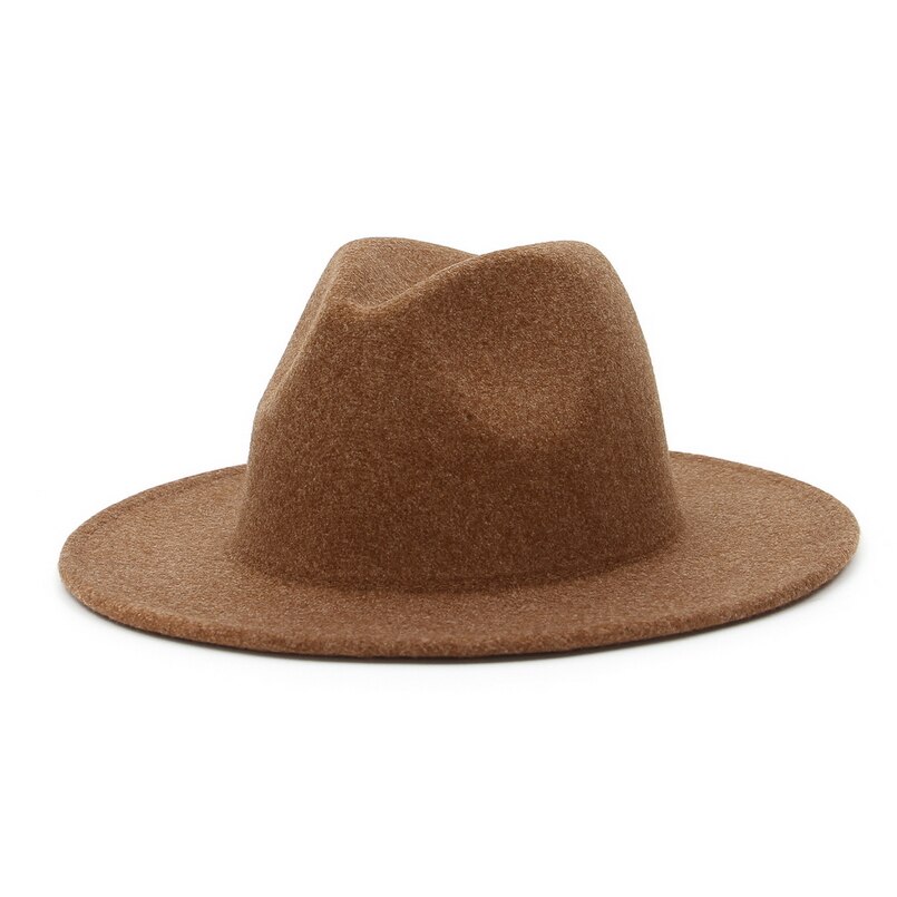 Gemvie bred rand uldblanding knusbar fedora hat til kvinder mand varm efterår vinter panama jazz filt kasket: Brun