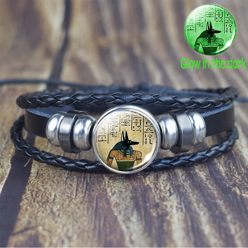 Pulsera de Ankh egipcio que brilla en la oscuridad, brazalete Punk Vintage Antiguo Egipto Anubis Scarab diosa, pulseras multicapa, joyería de amuleto: as show 1