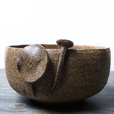 Grand bol de poterie chinois Vintage pour service à thé, tasse de thé Kong Fu en céramique, lavage du stylo, Lotus, ustensiles de cérémonie, accessoires: Big size
