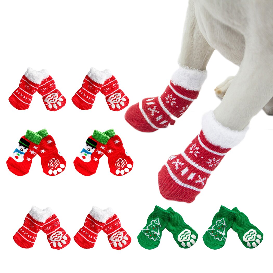 Legendog-Calcetines navideños impermeables y antideslizantes para perros, protectores de pata de perro, accesorios para mascotas, 16 unidades, 8 pares: L